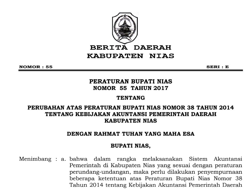 Peraturan Bupati Nias tentang Kebijakan Akuntansi Pemerintah Daerah Kabupaten Nias