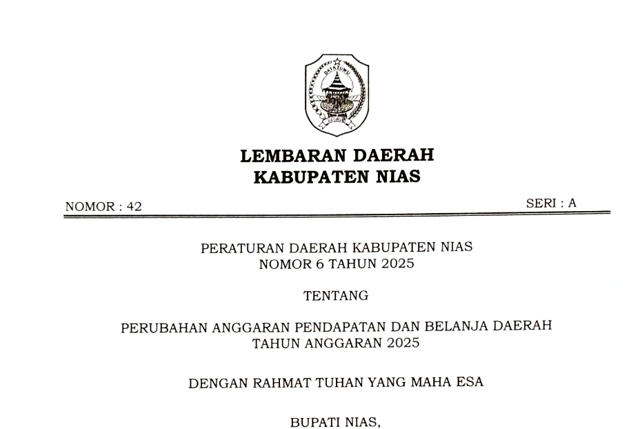 Informasi Peraturan Daerah Kabupaten Nias Nomor 6 Tahun 2025 tentang Perubahan APBD Tahun Anggaran 2025