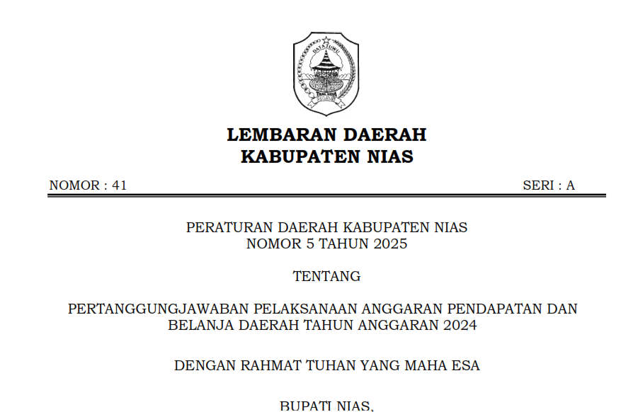 Informasi Peraturan Daerah Nomor 5 Tahun 2025 tentang Pertanggungjawaban APBD Tahun 2024