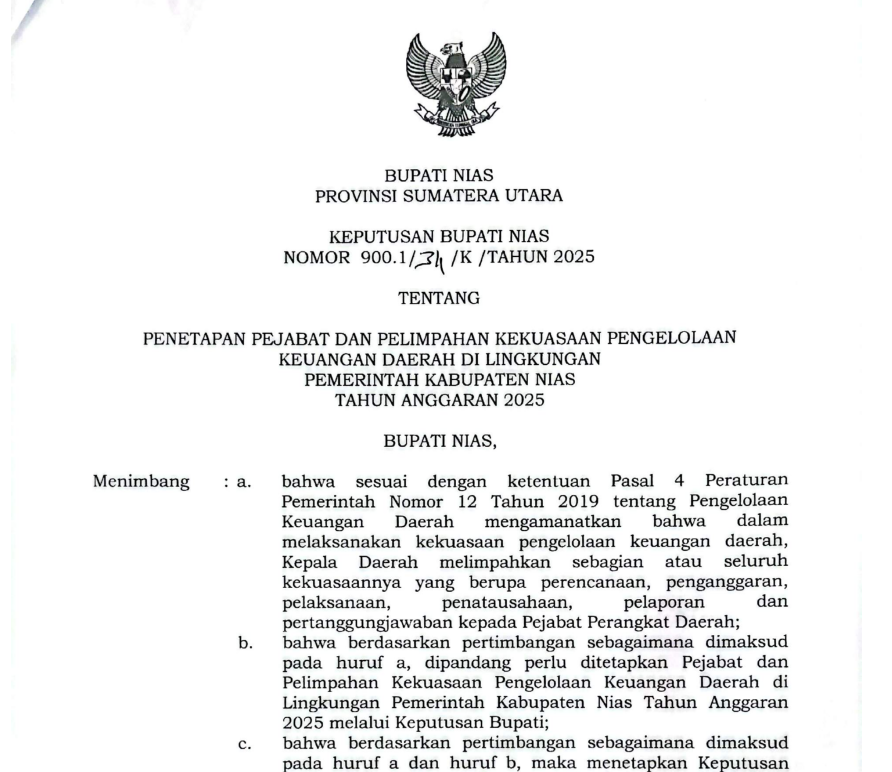 Informasi Surat Keputusan tentang Penetapan Pejabat Pengelola Keuangan Daerah Tahun Anggaran 2025