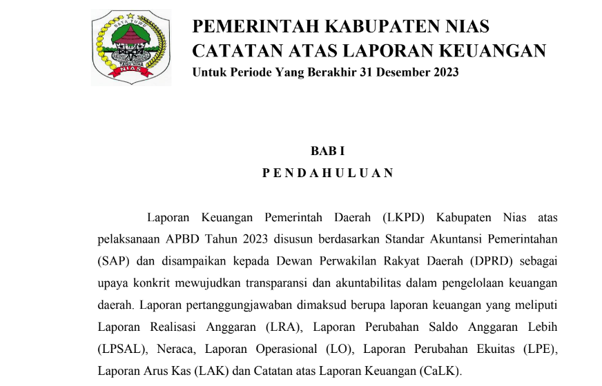 Informasi CaLK Pemerintah Daerah TA 2023