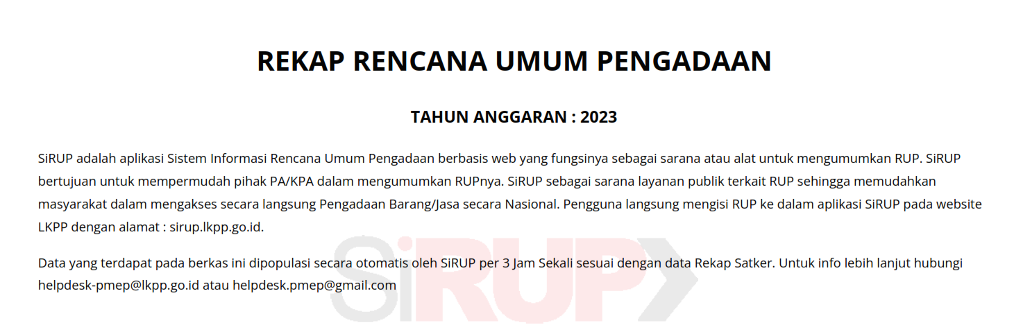 Informasi Rencana Umum Pengadaan TA 2023