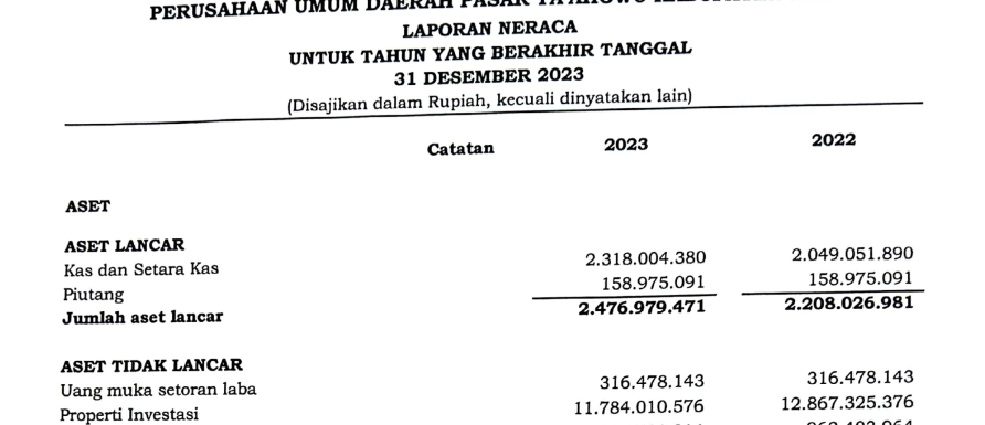 Informasi Laporan Keuangan BUMD/Perusahaan Daerah Tahun 2023