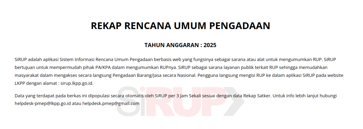 Rencana Umum Pengadaan Barang dan Jasa Tahun 2025
