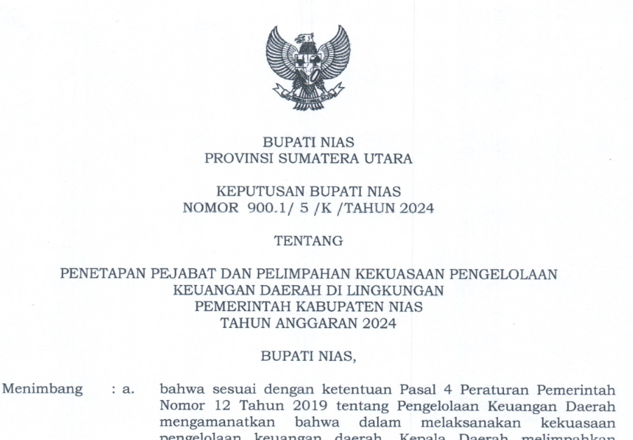 Informasi Keputusan Bupati Nias tentang Penetapan PPKD