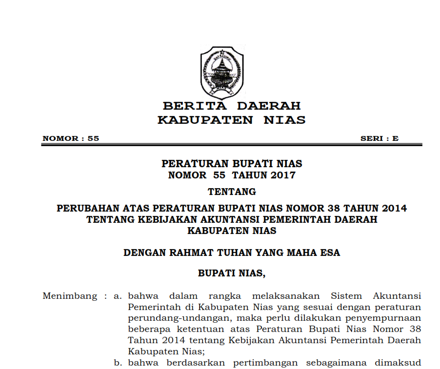 Informasi Peraturan Bupati Nias tentang Kebijakan Akuntansi Pemerintah Daerah Kabupaten Nias