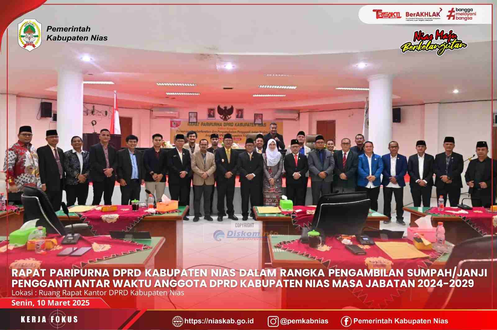 PENGAMBILAN SUMPAH/JANJI PENGGANTI ANTARWAKTU ANGGOTA DPRD KABUPATEN NIAS MASA JABATAN 2024-2029