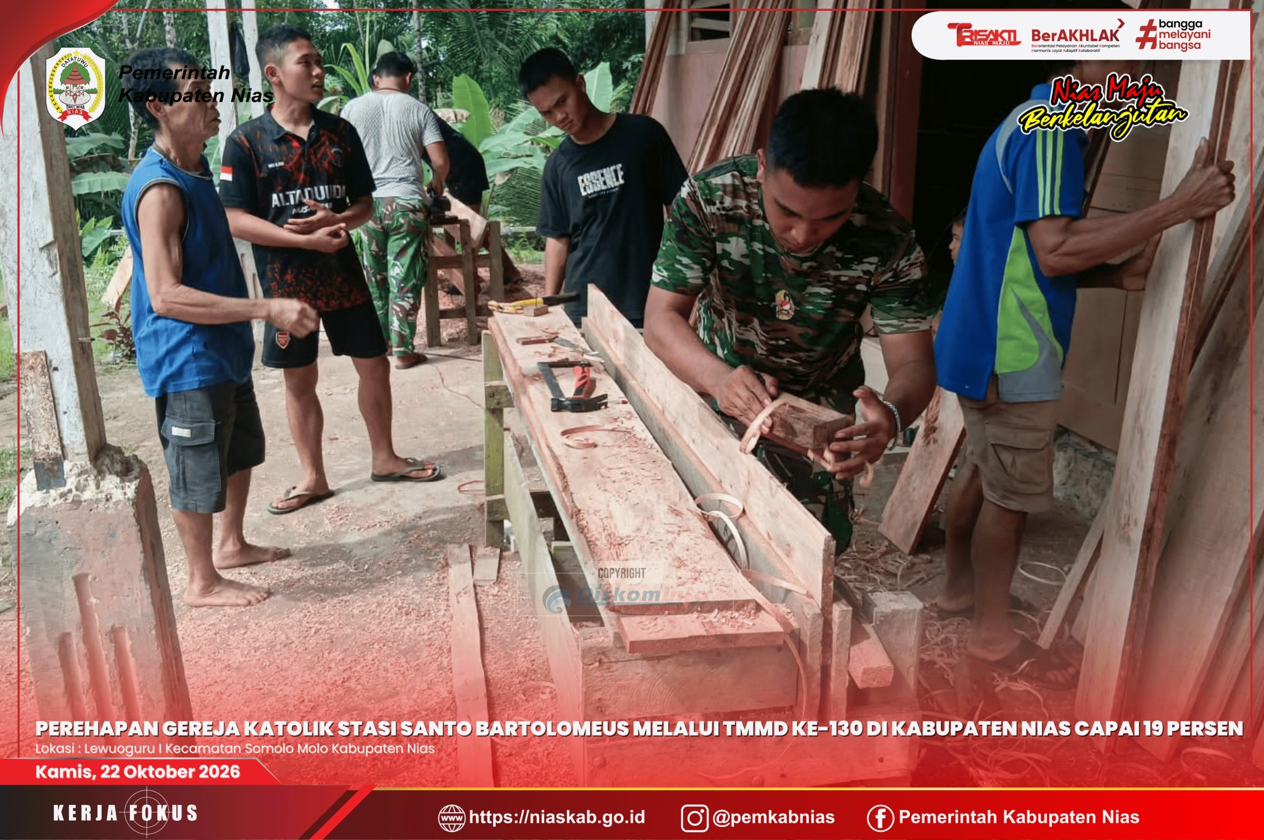 Perehapan Gereja Katolik Stasi Santo Bartolomeus melalui TMMD ke-130 di Kabupaten Nias Capai 19 Persen