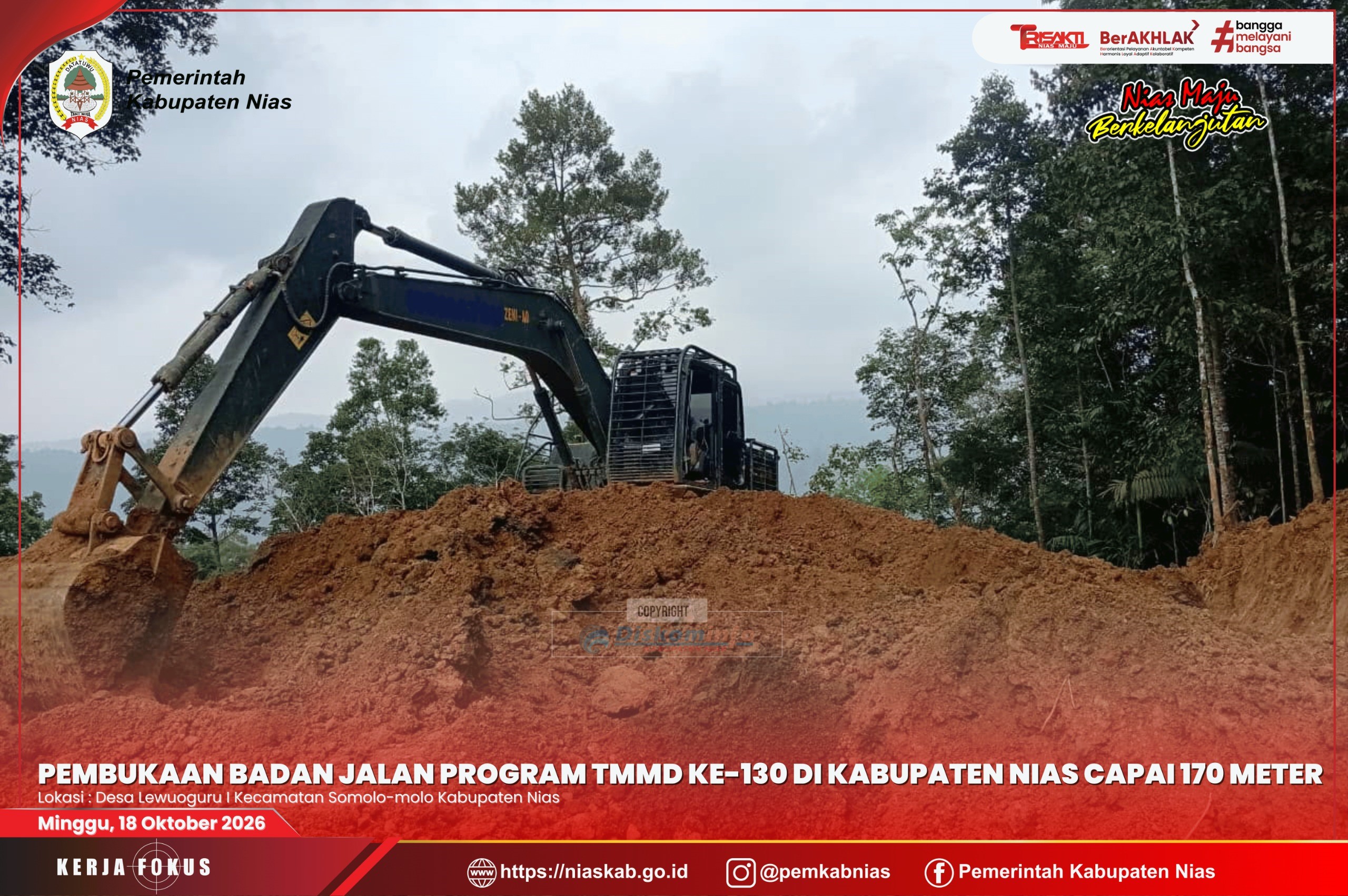 Pembukaan Badan Jalan Program TMMD ke-130 di Kabupaten Nias Capai 170 Meter