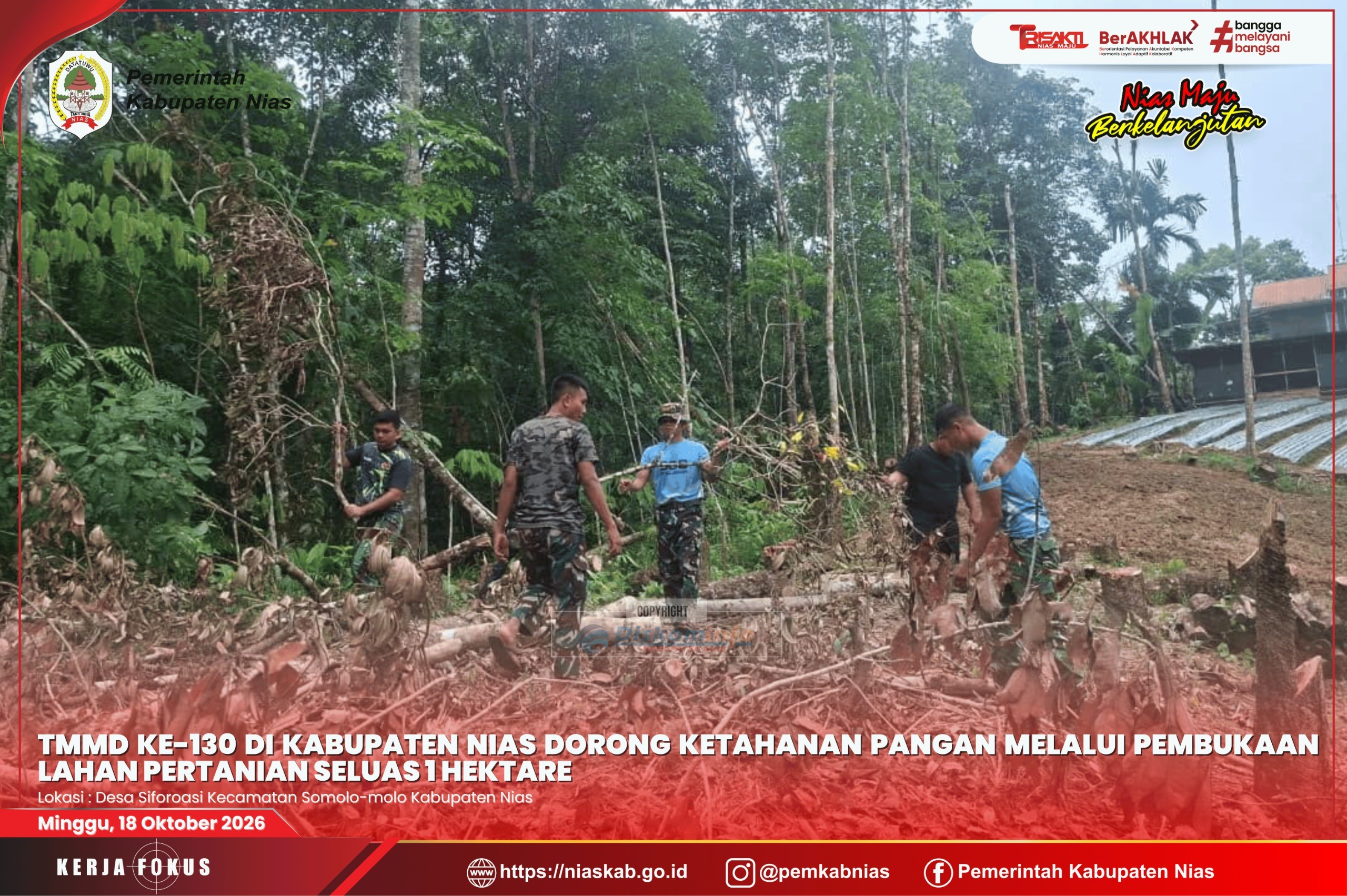 TMMD ke-130 di Kabupaten Nias Dorong Ketahanan Pangan melalui Pembukaan Lahan Pertanian Seluas 1 Hektare