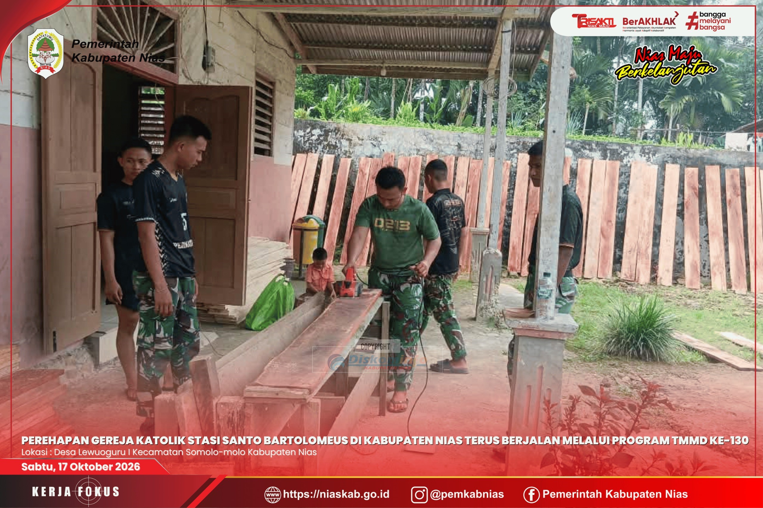 Perehapan Gereja Katolik Stasi Santo Bartolomeus di Kabupaten Nias Terus Berjalan melalui Program TMMD ke-130