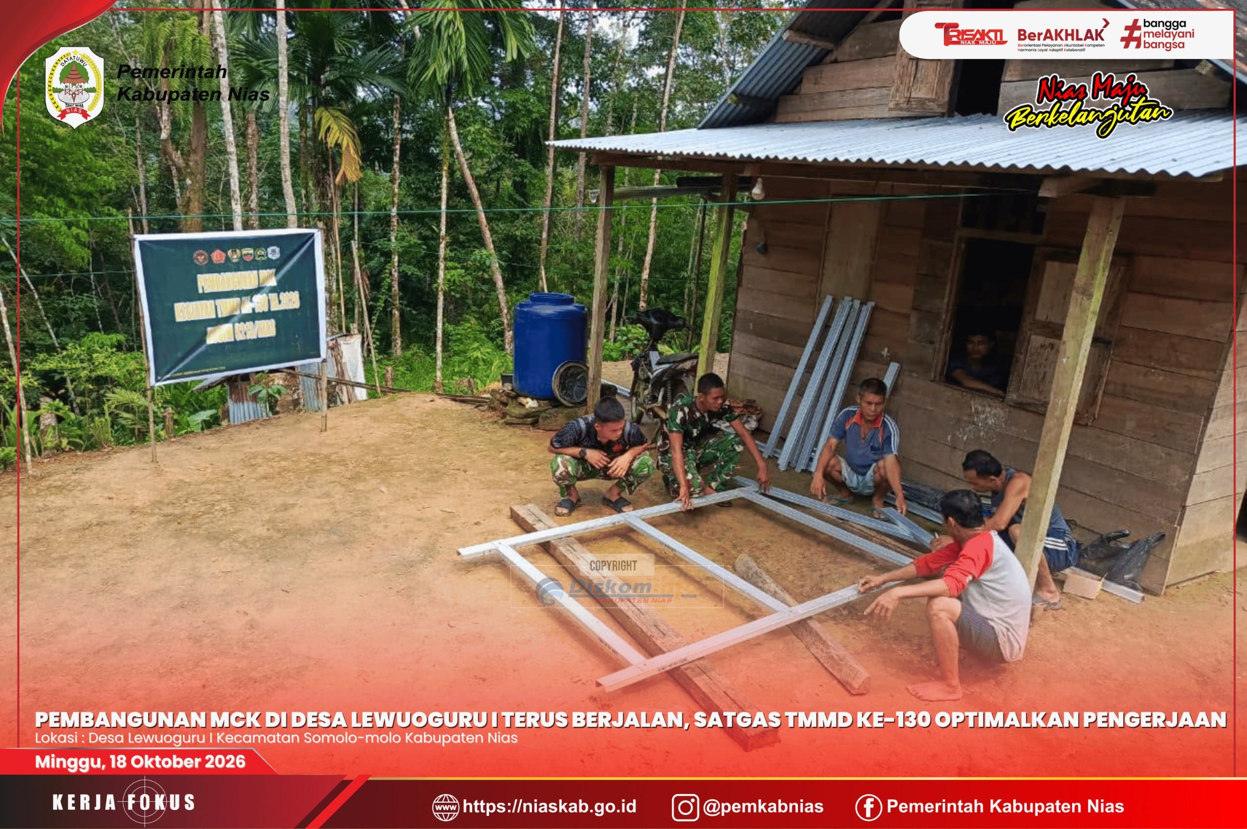 Pembangunan MCK di Desa Lewuoguru I Terus Berjalan, Satgas TMMD ke-130 Optimalkan Pengerjaan