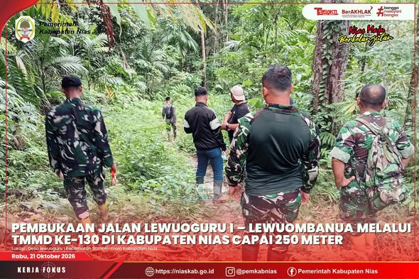 Pembukaan Jalan Lewuoguru I–Lewuombanua melalui TMMD ke-130 di Kabupaten Nias Capai 250 Meter
