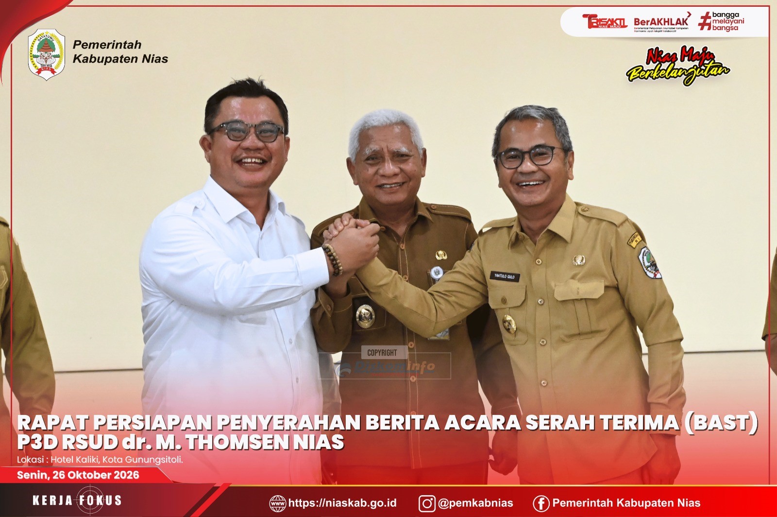 RAPAT PERSIAPAN PENYERAHAN BAST P3D RSUD dr. M. THOMSEN NIAS, BUPATI NIAS TEKANKAN KELANCARAN TRANSISI DAN KELENGKAPAN ADMINISTRASI