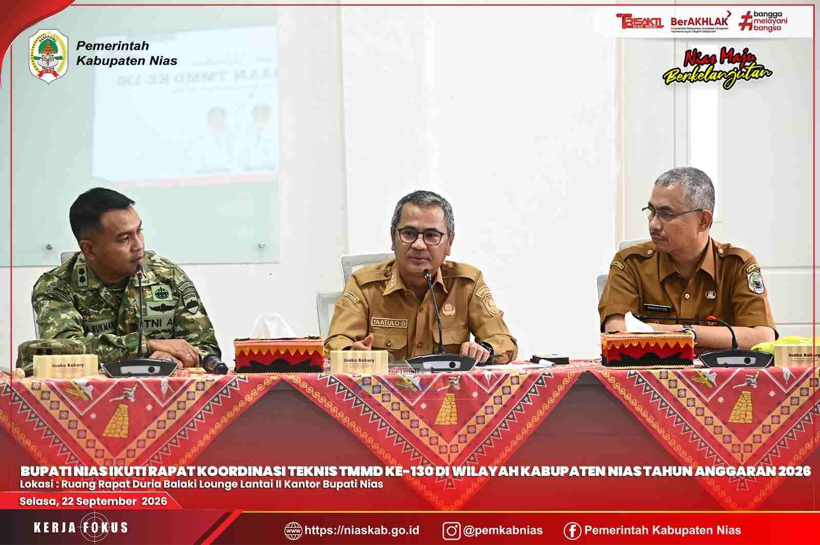 BUPATI NIAS IKUTI RAPAT KOORDINASI TEKNIS TMMD KE-130 DI WILAYAH KABUPATEN NIAS TAHUN ANGGARAN 2026