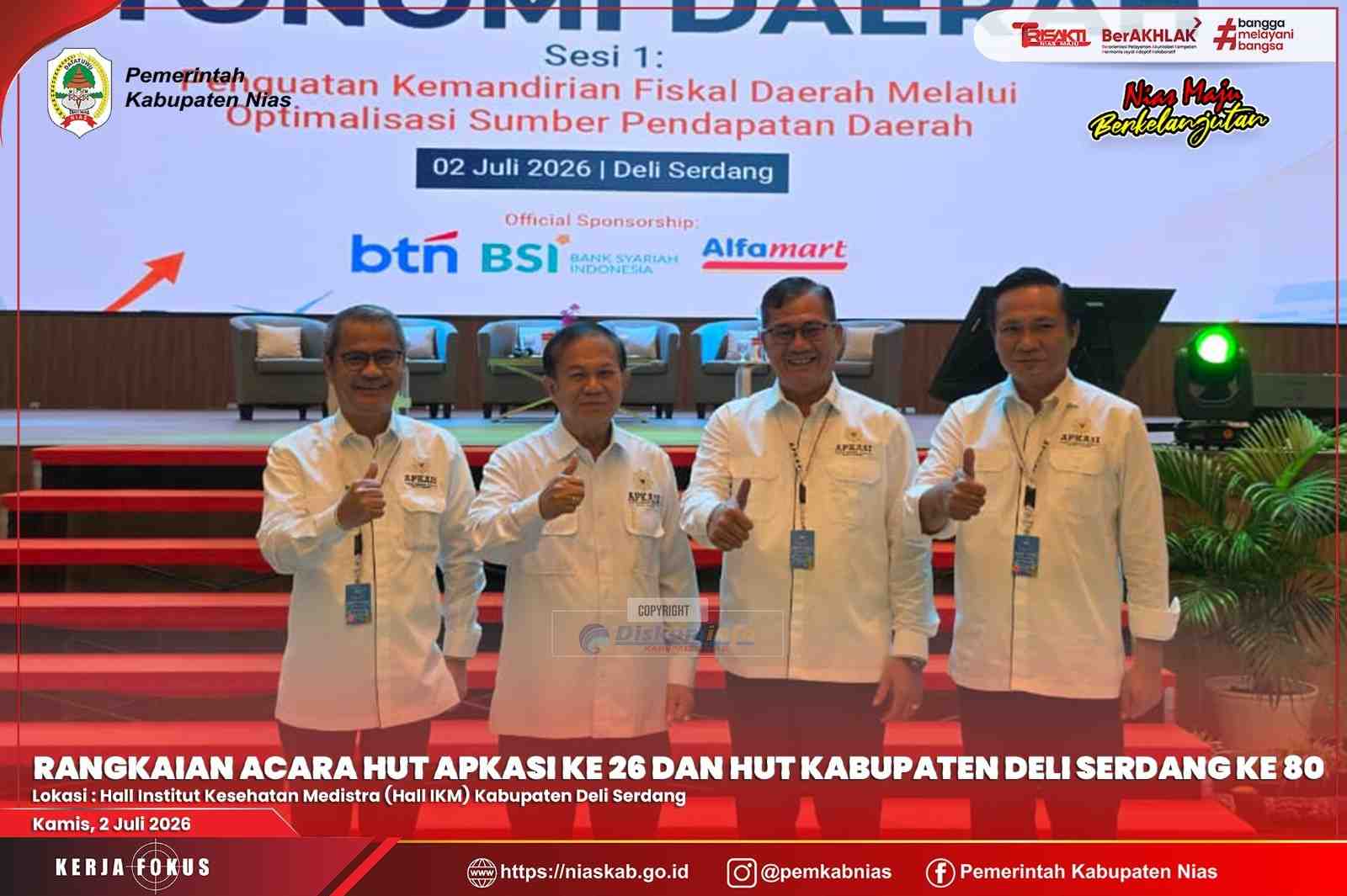 BUPATI NIAS HADIRI RANGKAIAN HUT APKASI KE-26 DAN HUT KABUPATEN DELI SERDANG KE-80