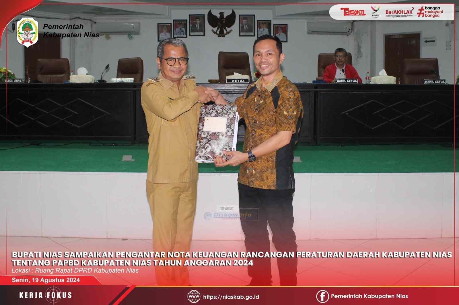 BUPATI NIAS SAMPAIKAN PENGANTAR NOTA KEUANGAN RANCANGAN PERATURAN DAERAH KABUPATEN NIAS TENTANG PERUBAHAN ANGGARAN PENDAPATAN DAN BELANJA DAERAH KABUPATEN NIAS TAHUN ANGGARAN 2024