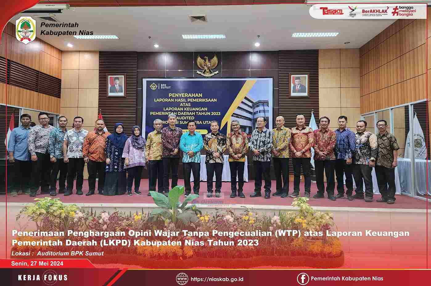 SELAMAT!!! KALI KETIGA, PEMERINTAH KABUPATEN NIAS RAIH WTP ATAS LKPD T.A. 2023