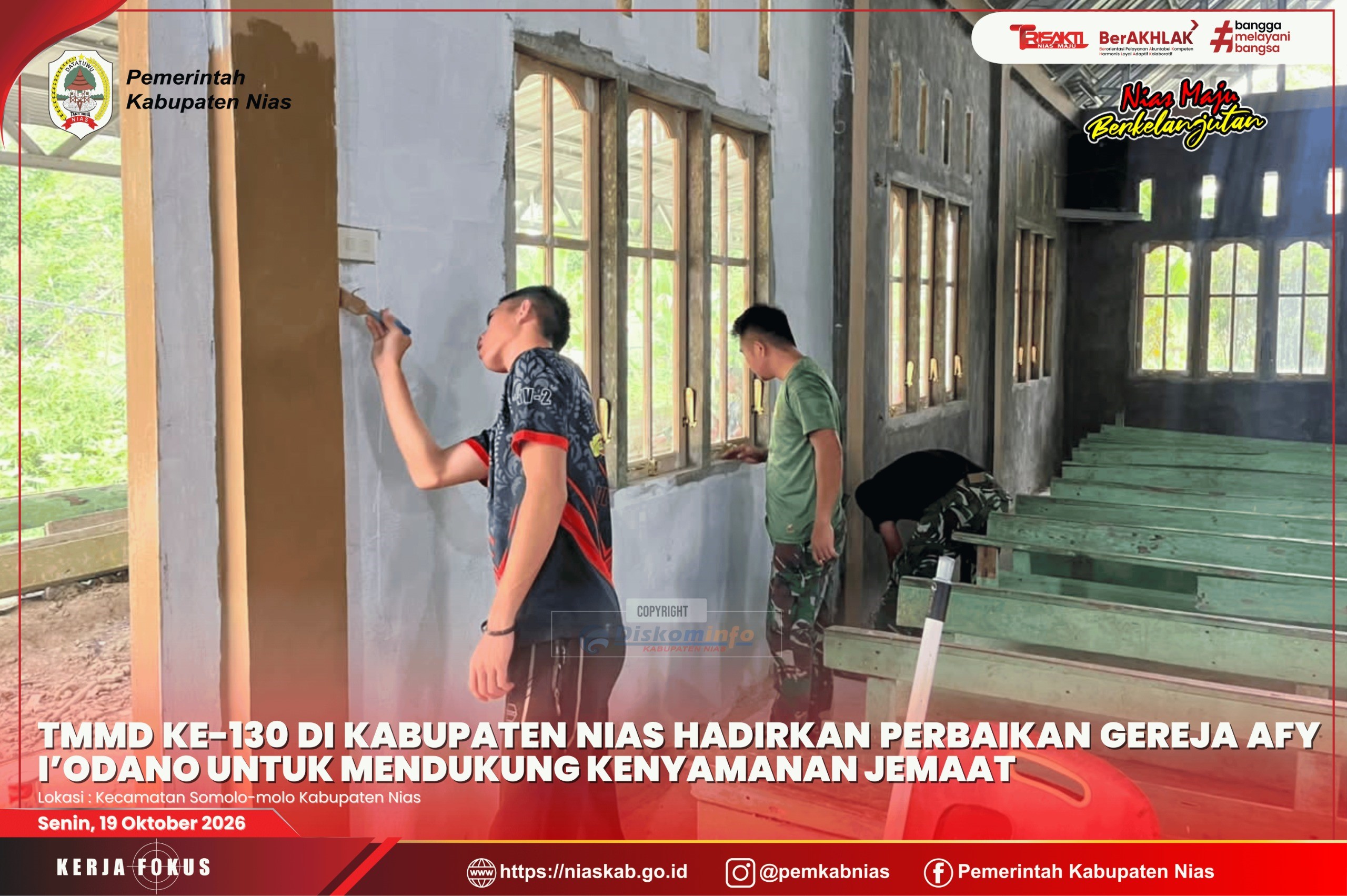 TMMD ke-130 di Kabupaten Nias Hadirkan Perbaikan Gereja AFY I’odano untuk Mendukung Kenyamanan Jemaat
