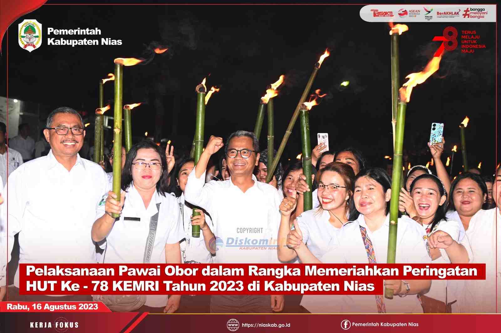 PELAKSANAAN PAWAI OBOR DALAM RANGKA MEMERIAHKAN HUT KE-78 KEMRI TAHUN 2023 DI KABUPATEN NIAS