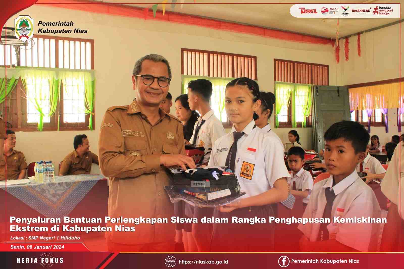 “PENDIDIKAN BERKUALITAS PENENTU KEBERHASILAN KABUPATEN NIAS”. BUPATI NIAS SALURKAN BANTUAN PERLENGKAPAN SISWA