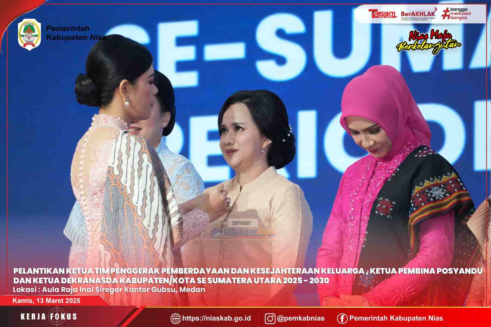 Ny. Maria Ratna Indah Yaatulo Gulo dilantik sebagai Ketua TP PKK, Ketua Pembina Posyandu dan Ketua Dekranasda Kabupaten Nias Periode 2025-2030