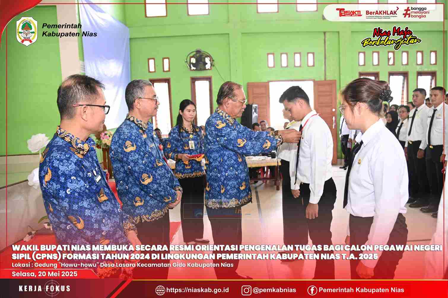 WAKIL BUPATI NIAS BUKA SECARA RESMI ORIENTASI PENGENALAN TUGAS CPNS FORMASI TAHUN 2024 DI LINGKUNGAN PEMERINTAH KABUPATEN NIAS T.A. 2025
