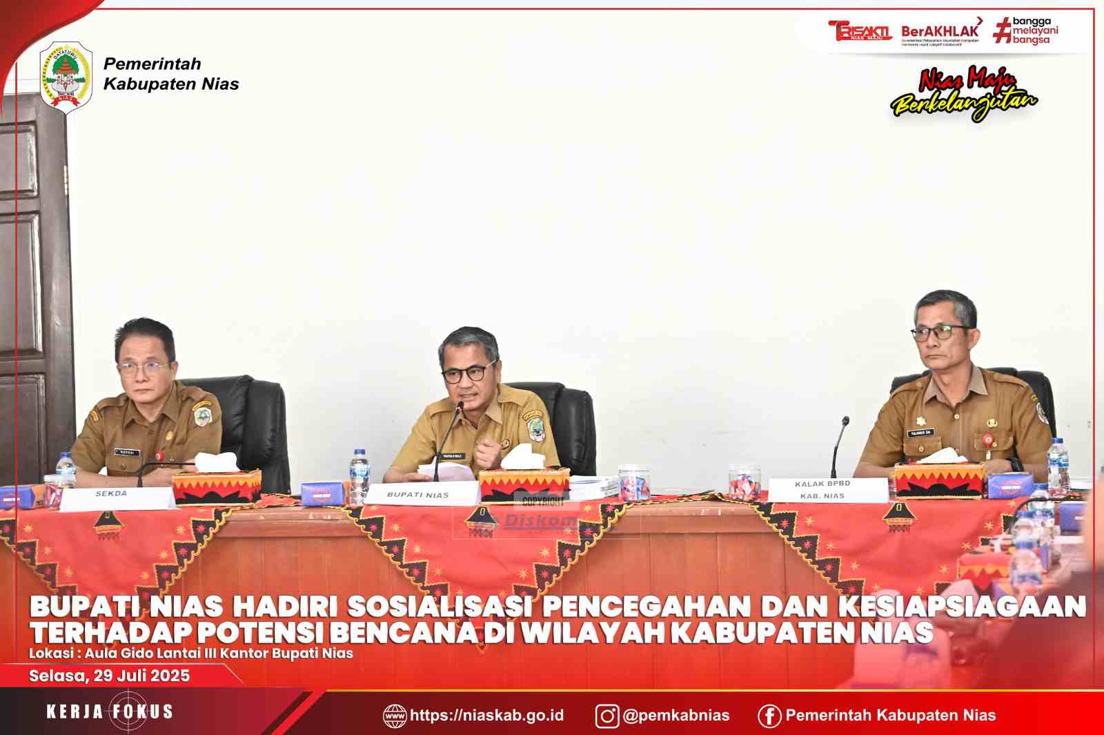 BUPATI NIAS HADIRI SOSIALISASI TENTANG KAJIAN RISIKO BENCANA (KRB) KABUPATEN NIAS