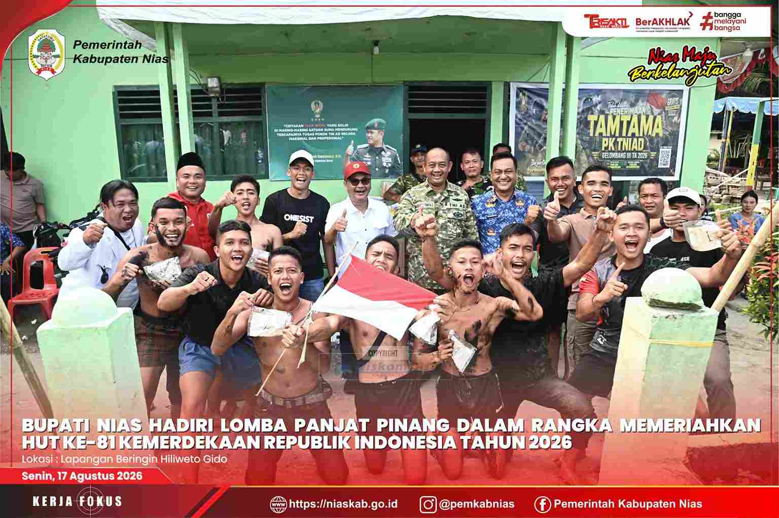 SEMARAK HUT KE-81 RI, BUPATI NIAS HADIRI LOMBA PANJAT PINANG DI LAPANGAN BERINGIN HILIWETO GIDO