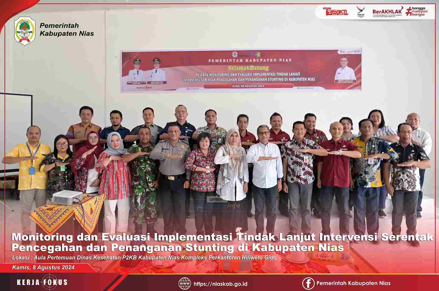 BUPATI NIAS HADIRI PELAKSANAAN MONITORING DAN EVALUASI IMPLEMENTASI TINDAK LANJUT INTERVENSI SERENTAK STUNTING KABUPATEN NIAS TAHUN 2024