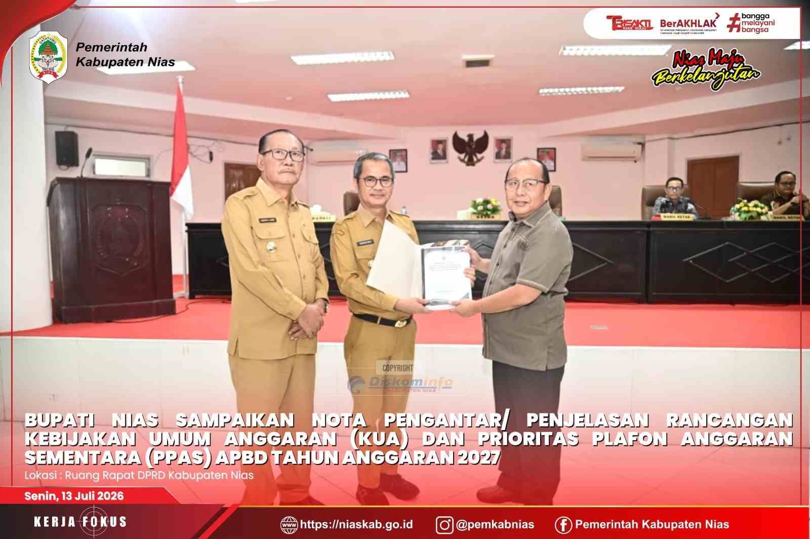 BUPATI NIAS SAMPAIKAN NOTA PENGANTAR KEBIJAKAN UMUM ANGGARAN (KUA) DAN PRIORITAS PLAFON ANGGARAN SEMENTARA (PPAS) APBD KABUPATEN NIAS TAHUN ANGGARAN 2027