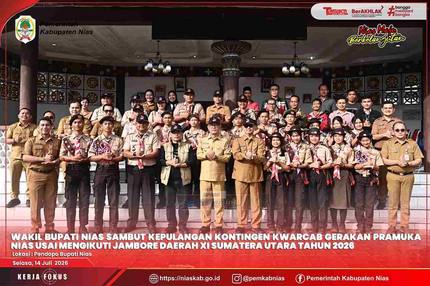 WAKIL BUPATI NIAS SAMBUT KEPULANGAN KONTINGEN KWARCAB GERAKAN PRAMUKA NIAS USAI MENGIKUTI JAMBORE DAERAH XI SUMATERA UTARA TAHUN 2026
