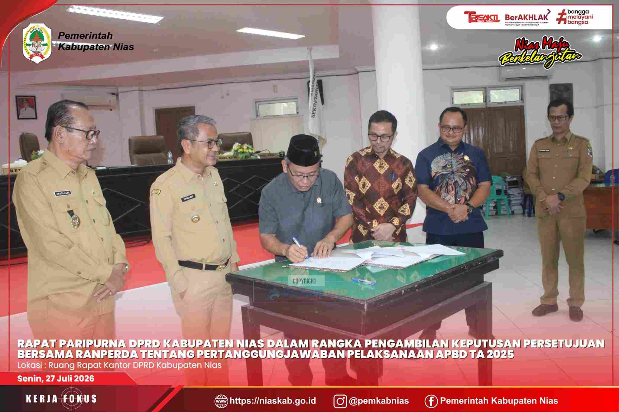 RAPAT PARIPURNA DPRD KABUPATEN NIAS DALAM RANGKA PERSETUJUAN BERSAMA RANPERDA TENTANG PERTANGGUNGJAWABAN PELAKSANAAN APBD TA 2025