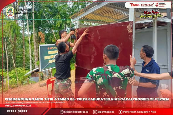 Pembangunan MCK Titik 4 TMMD ke-130 di Kabupaten Nias Capai Progres 25 Persen