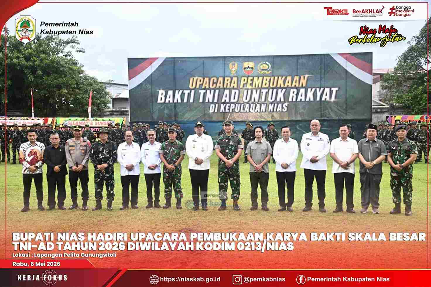 BUPATI NIAS HADIRI PEMBUKAAN KARYA BAKTI SKALA BESAR TNI AD TAHUN 2026 DI GUNUNGSITOLI