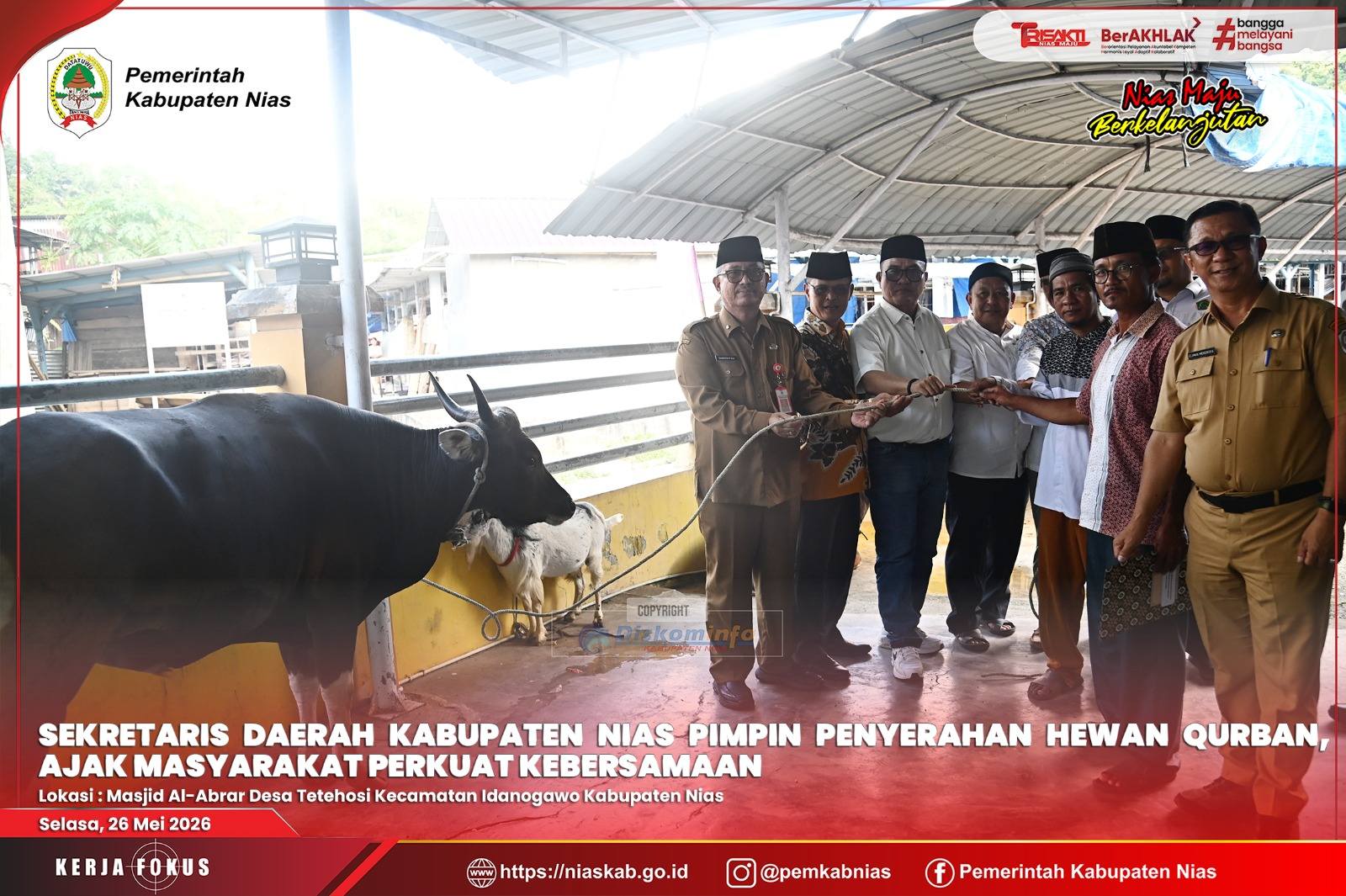 SEKRETARIS DAERAH KABUPATEN NIAS PIMPIN PENYERAHAN HEWAN QURBAN, AJAK MASYARAKAT PERKUAT KEBERSAMAAN