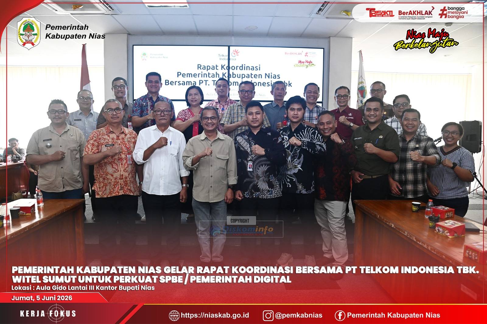 PEMERINTAH KABUPATEN NIAS GELAR RAPAT KOORDINASI BERSAMA PT TELKOM INDONESIA TBK. WITEL SUMUT UNTUK PERKUAT SPBE/PEMERINTAH DIGITAL