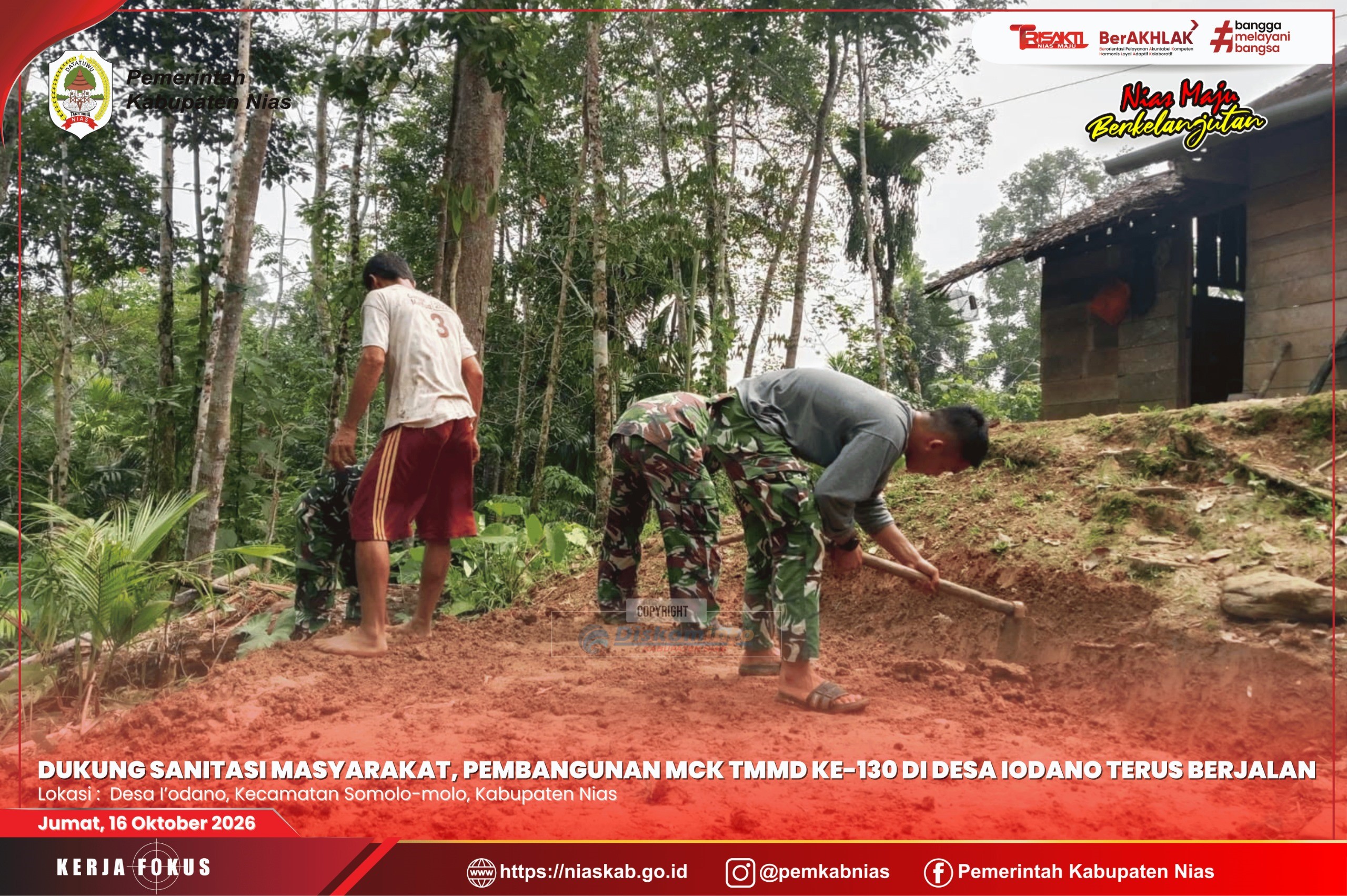 Pembangunan MCK Program TMMD ke-130 di Desa Iodano Capai Progres 12 Persen