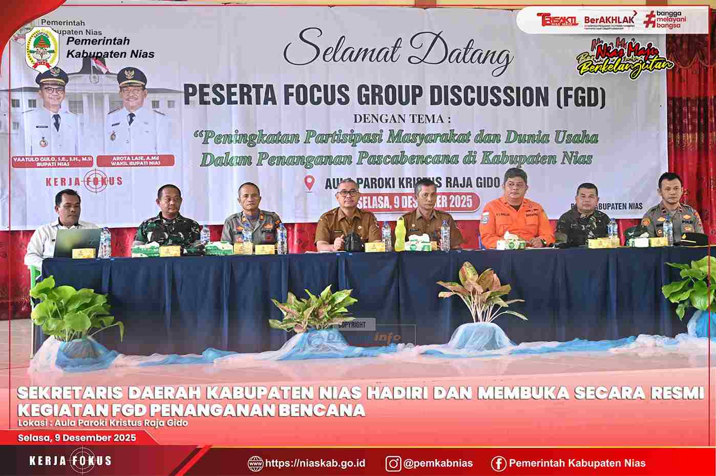 SEKRETARIS DAERAH KABUPATEN NIAS HADIRI DAN MEMBUKA SECARA RESMI KEGIATAN FGD PENANGANAN BENCANA