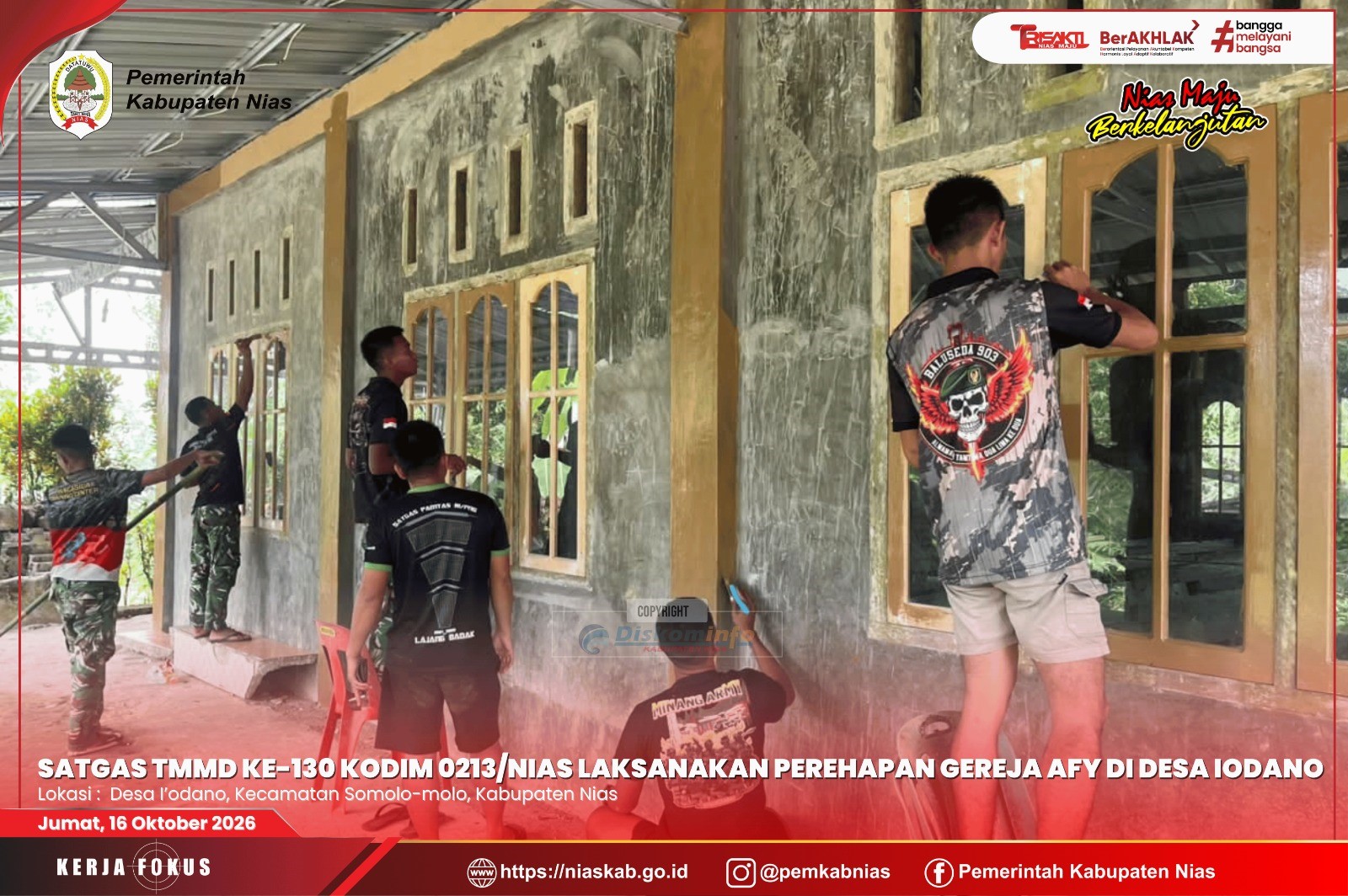 Satgas TMMD ke-130 Kodim 0213/Nias Laksanakan Perehapan Gereja AFY di Desa Iodano