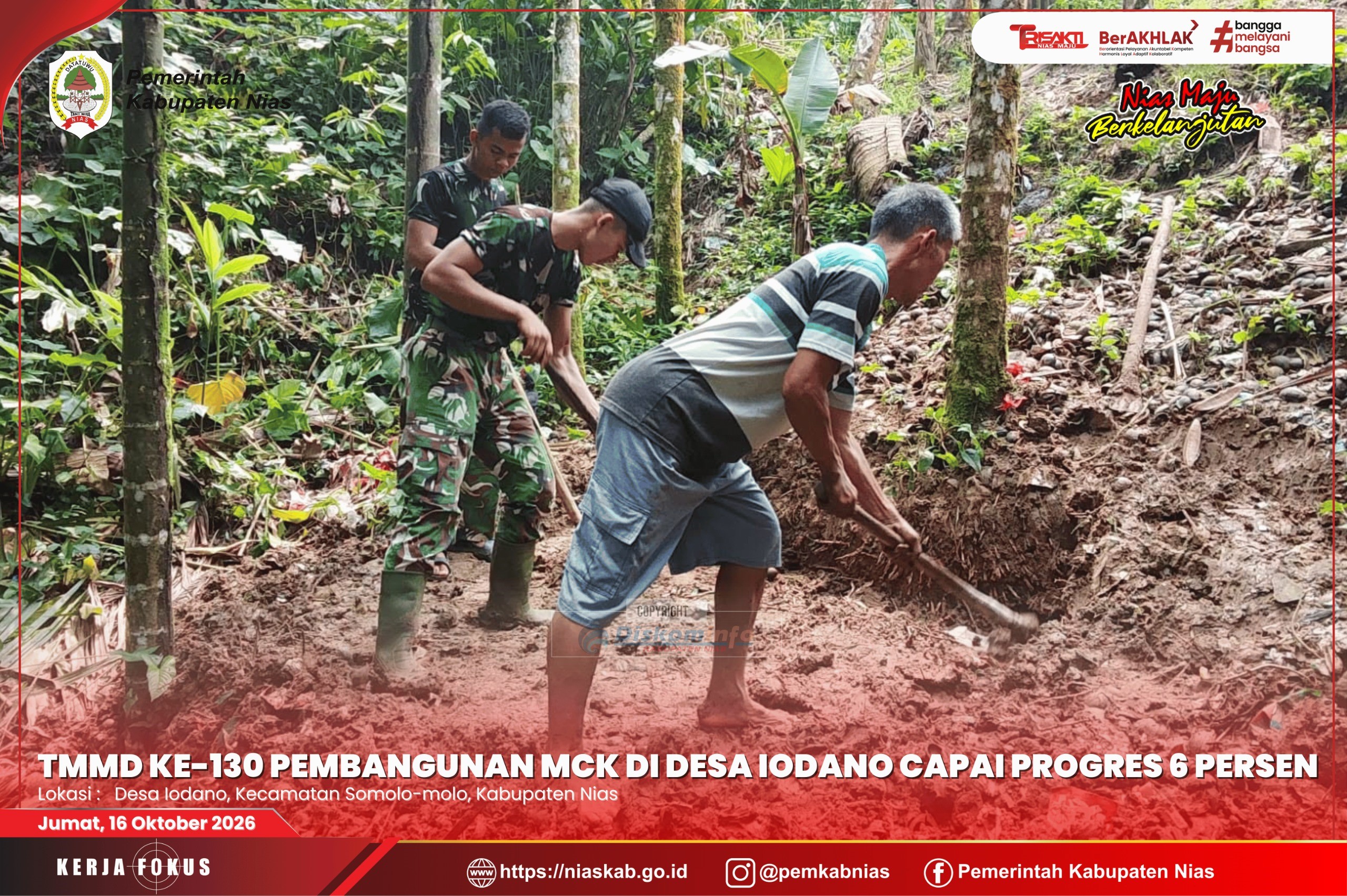 TMMD ke-130 Pembangunan MCK di Desa Iodano Capai Progres 6 Persen