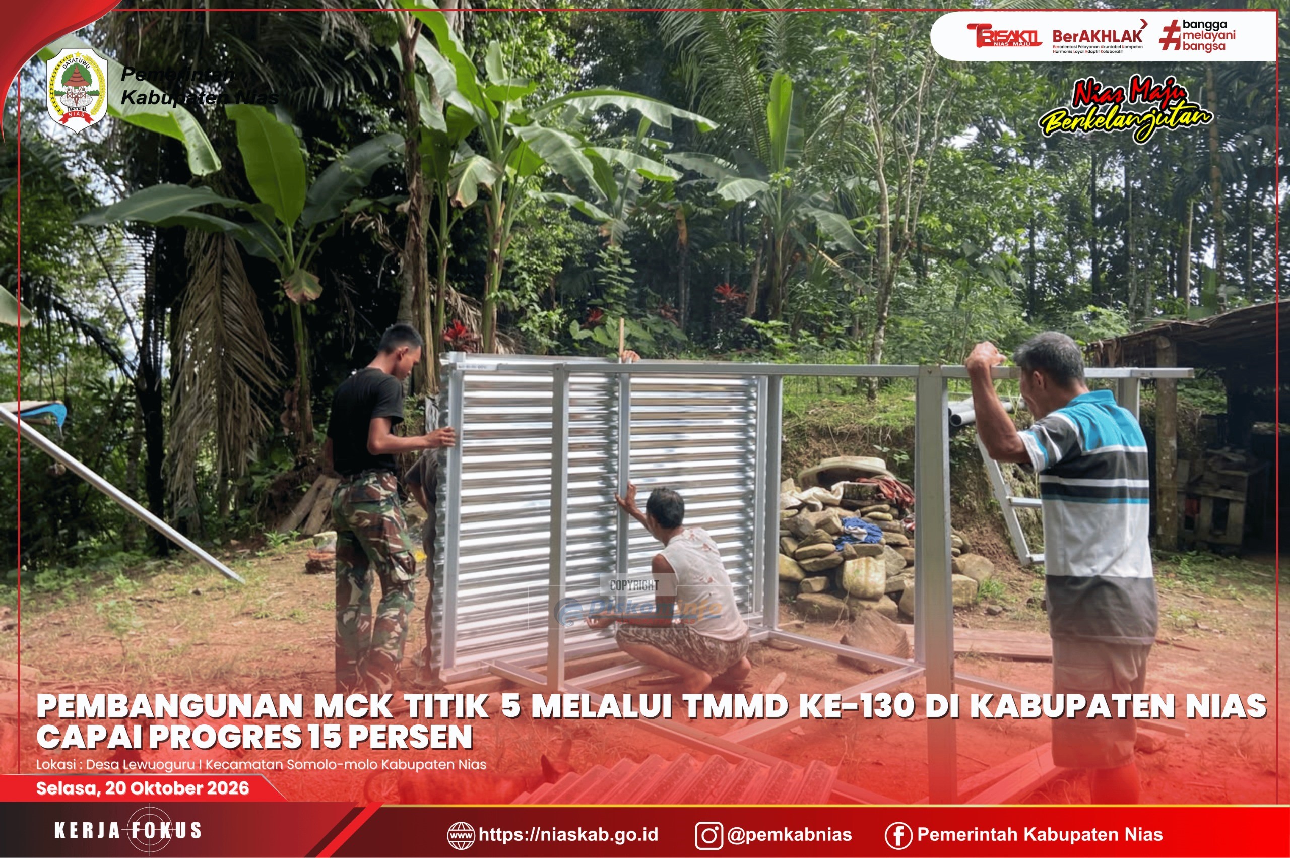 Pembangunan MCK Titik 5 melalui TMMD ke-130 di Kabupaten Nias Capai Progres 15 Persen