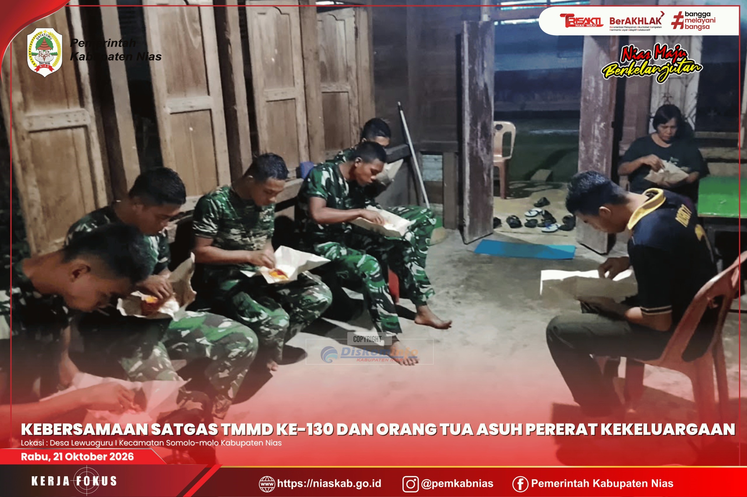 Kebersamaan Satgas TMMD ke-130 dan Orang Tua Asuh Pererat Kekeluargaan