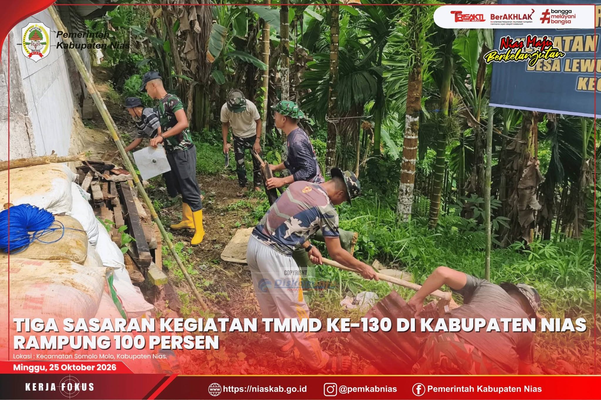 Tiga Sasaran Kegiatan TMMD ke-130 di Kabupaten Nias Rampung 100 Persen
