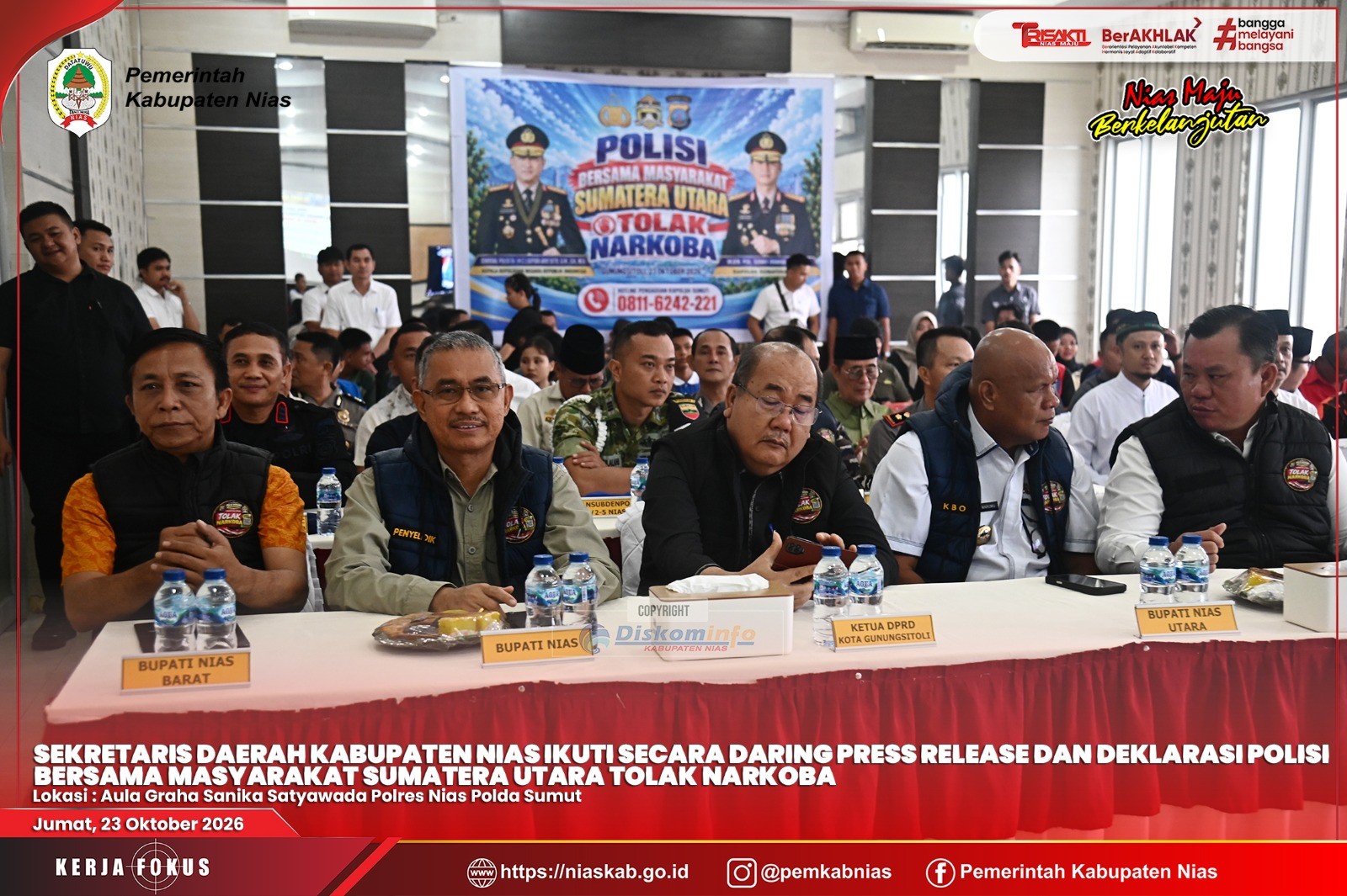 SEKRETARIS DAERAH KABUPATEN NIAS IKUTI SECARA DARING PRESS RELEASE DAN DEKLARASI POLISI BERSAMA MASYARAKAT SUMATERA UTARA TOLAK NARKOBA