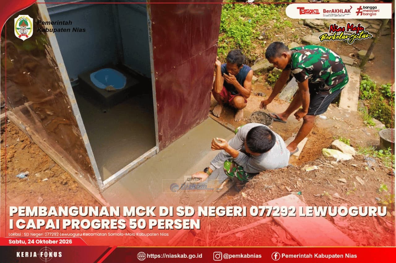 Pembangunan MCK di SD Negeri 077292 Lewuoguru I Capai Progres 50 Persen