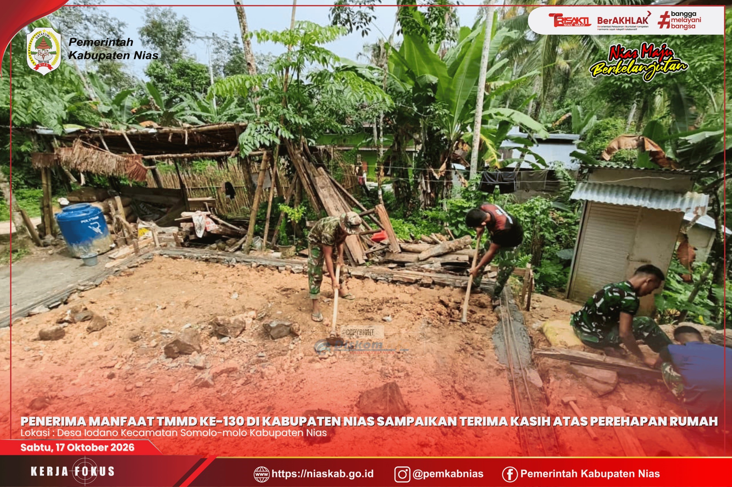 Penerima Manfaat TMMD ke-130 di Kabupaten Nias Sampaikan Terima Kasih atas Perehapan Rumah