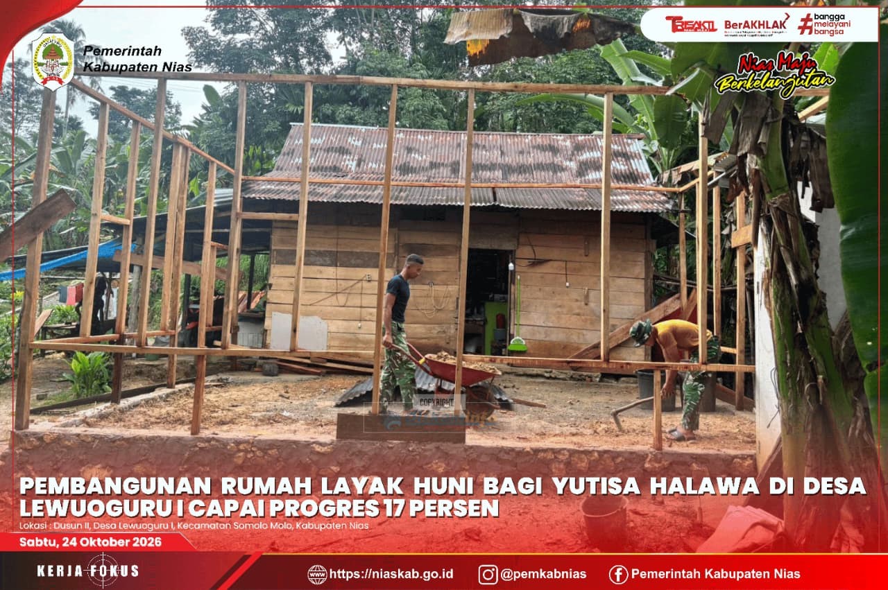 Pembangunan Rumah Layak Huni bagi Yutisa Halawa di Desa Lewuoguru I Capai Progres 17 Persen