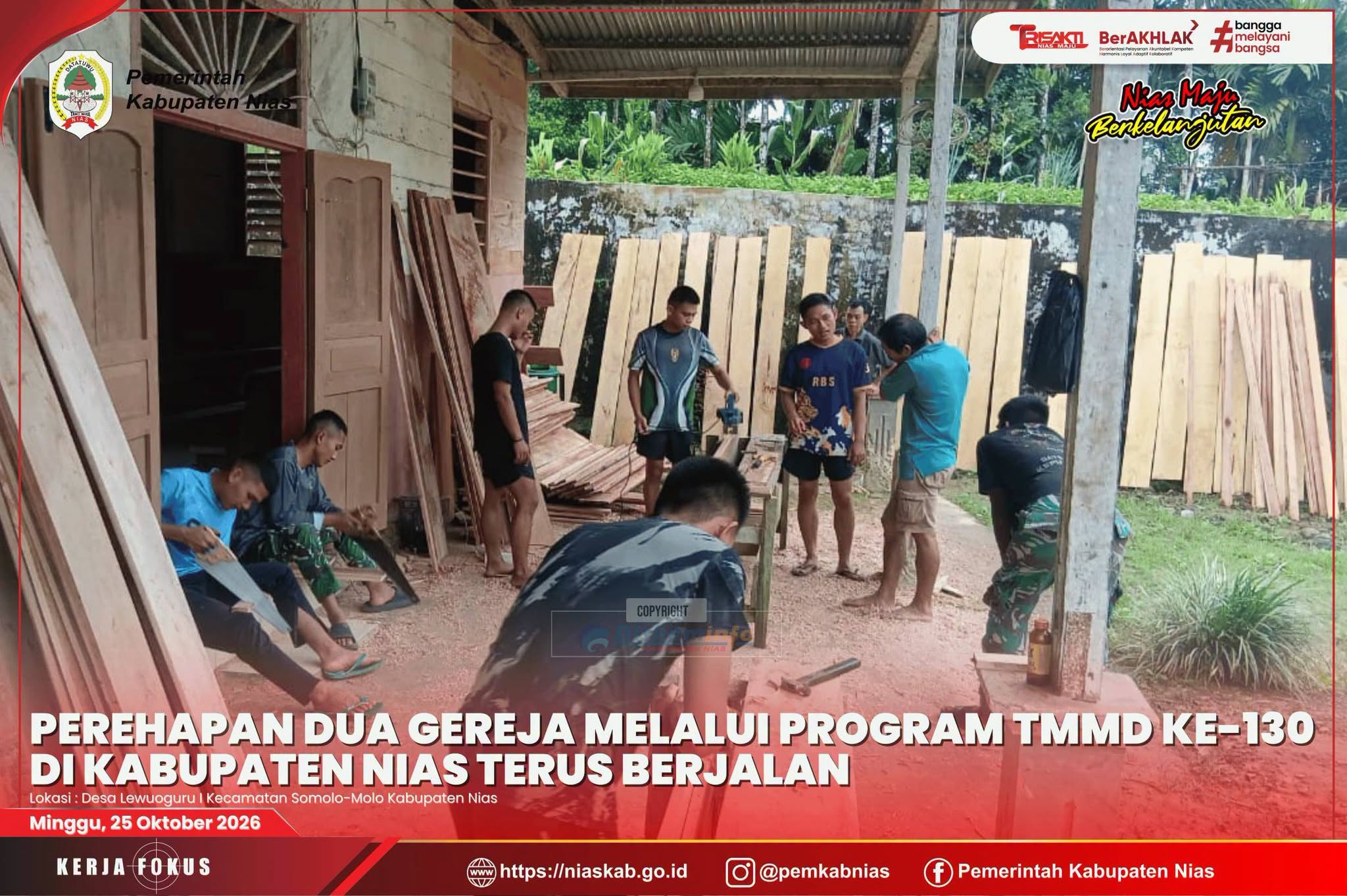 Perehapan Dua Gereja melalui Program TMMD ke-130 di Kabupaten Nias Terus Berjalan