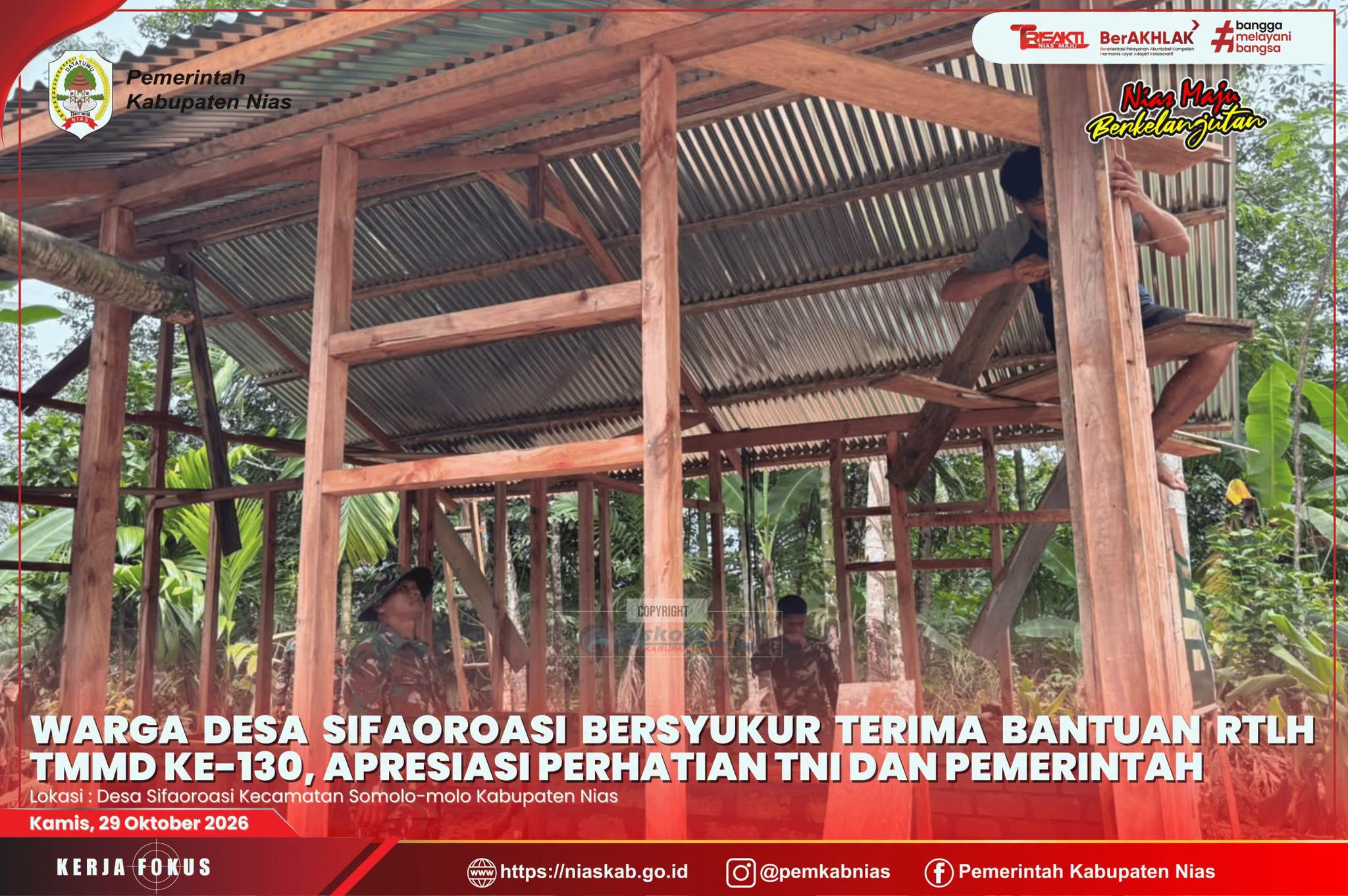 Warga Desa Sifaoroasi Bersyukur Terima Bantuan RTLH TMMD ke-130, Apresiasi Perhatian TNI dan Pemerintah